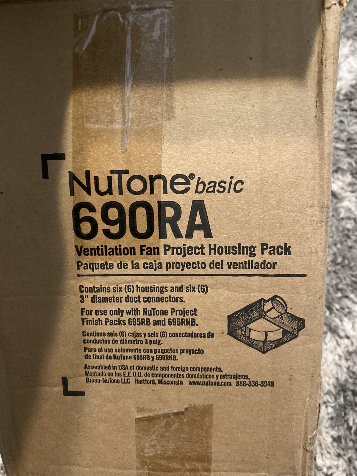 NuTone 690RA Exhaust Fan Housing Pack For 695RB & 696RNB - Box of 6 (sb)