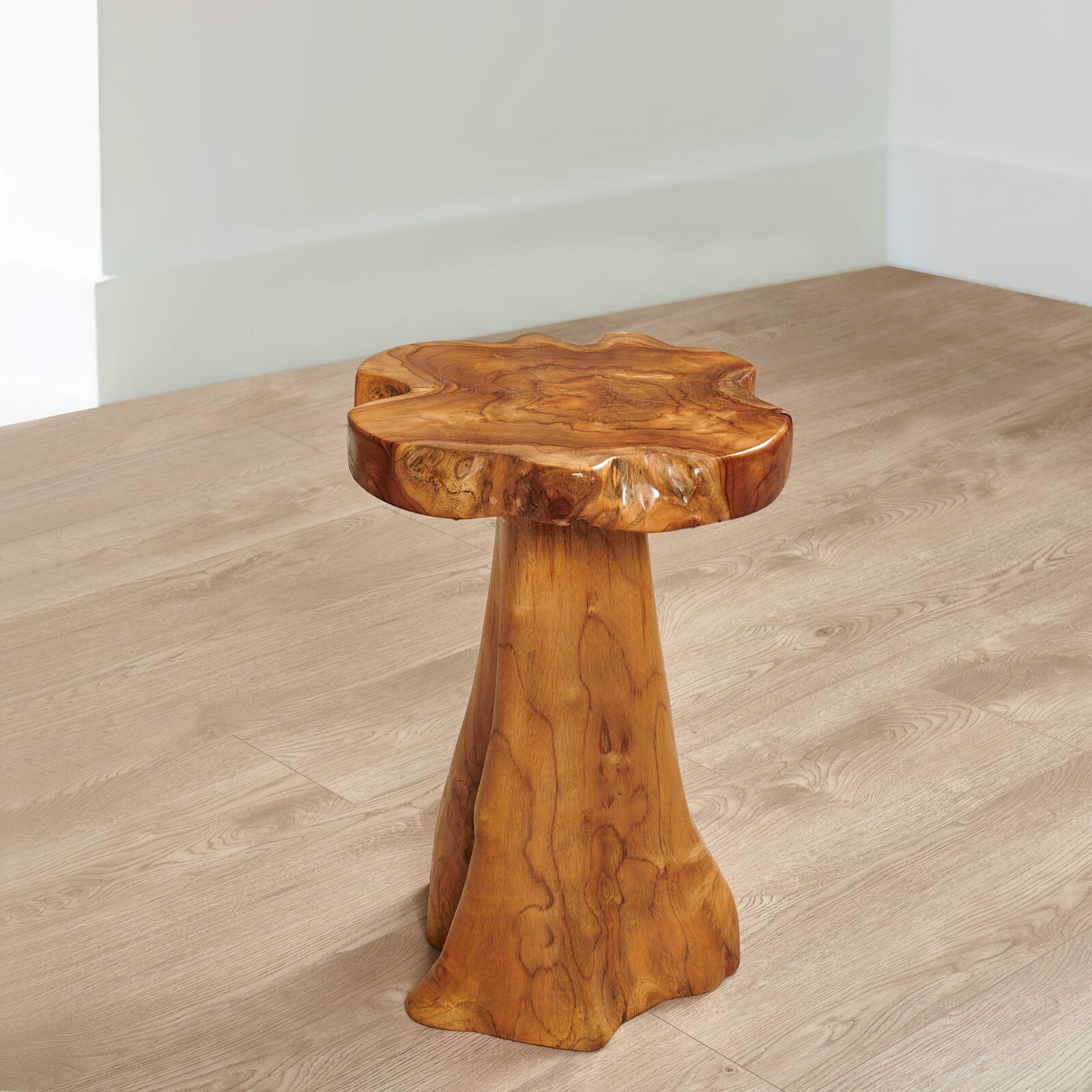 Rustic Teak Tree Stump Table – Live Edge Side Table or Stool, Natural Wood, Gift