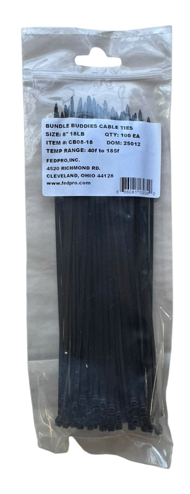 Bundle Buddies Cable Ties 8" 18 lbs - Black - 1000 Count