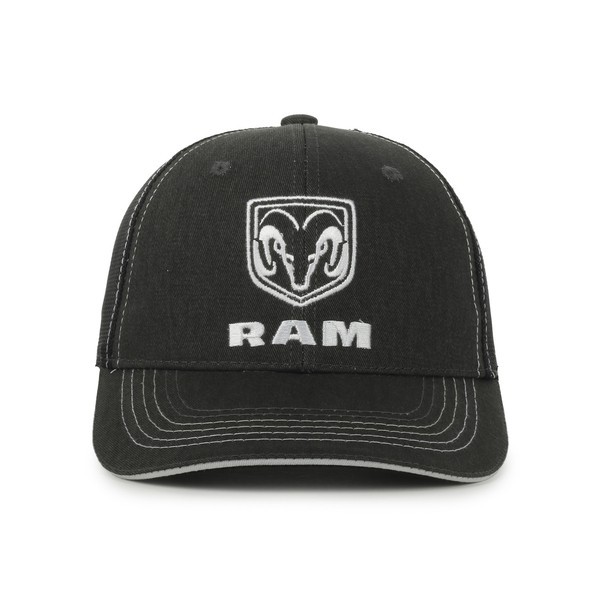 Ram Structured Baseball Style Hat, Mesh Back, Adult, Black