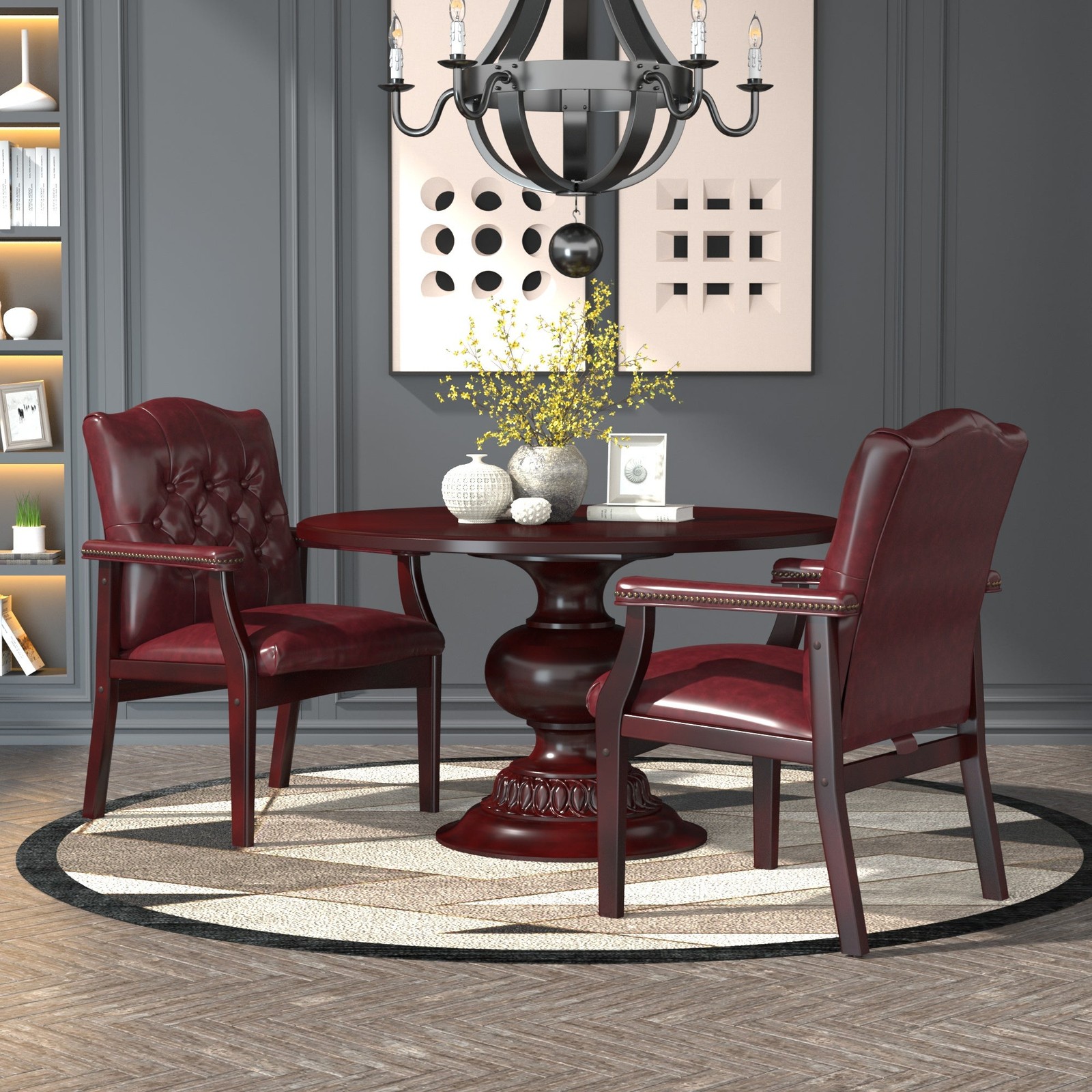 Boss Traditional Oxblood Vinyl guest chair W/ Mahogany Finish MODEL # B959-BY