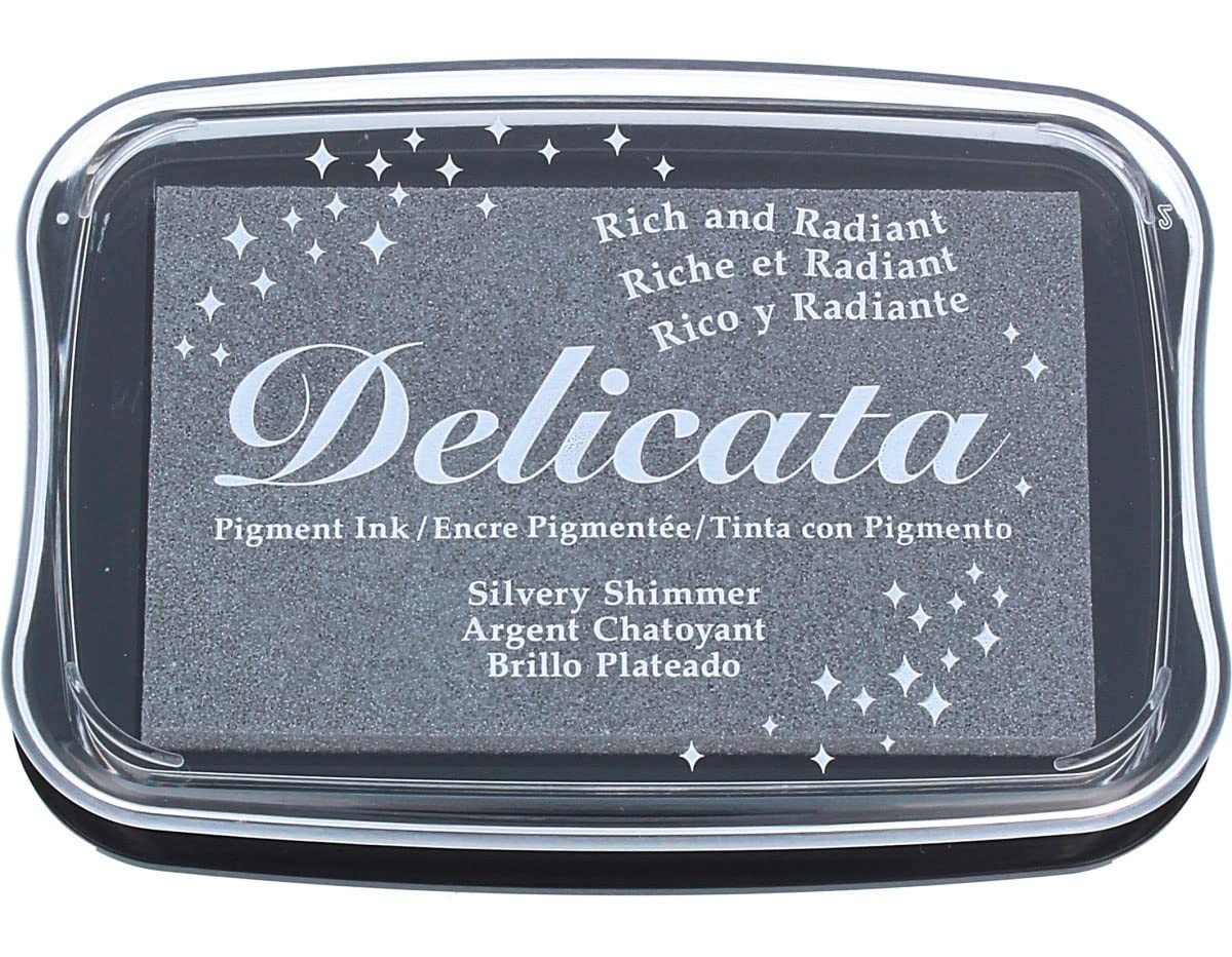 Tsukineko Delicata Non Tarnishing Silver Ink Pad 0.9oz for Stamping 3x2 Inch