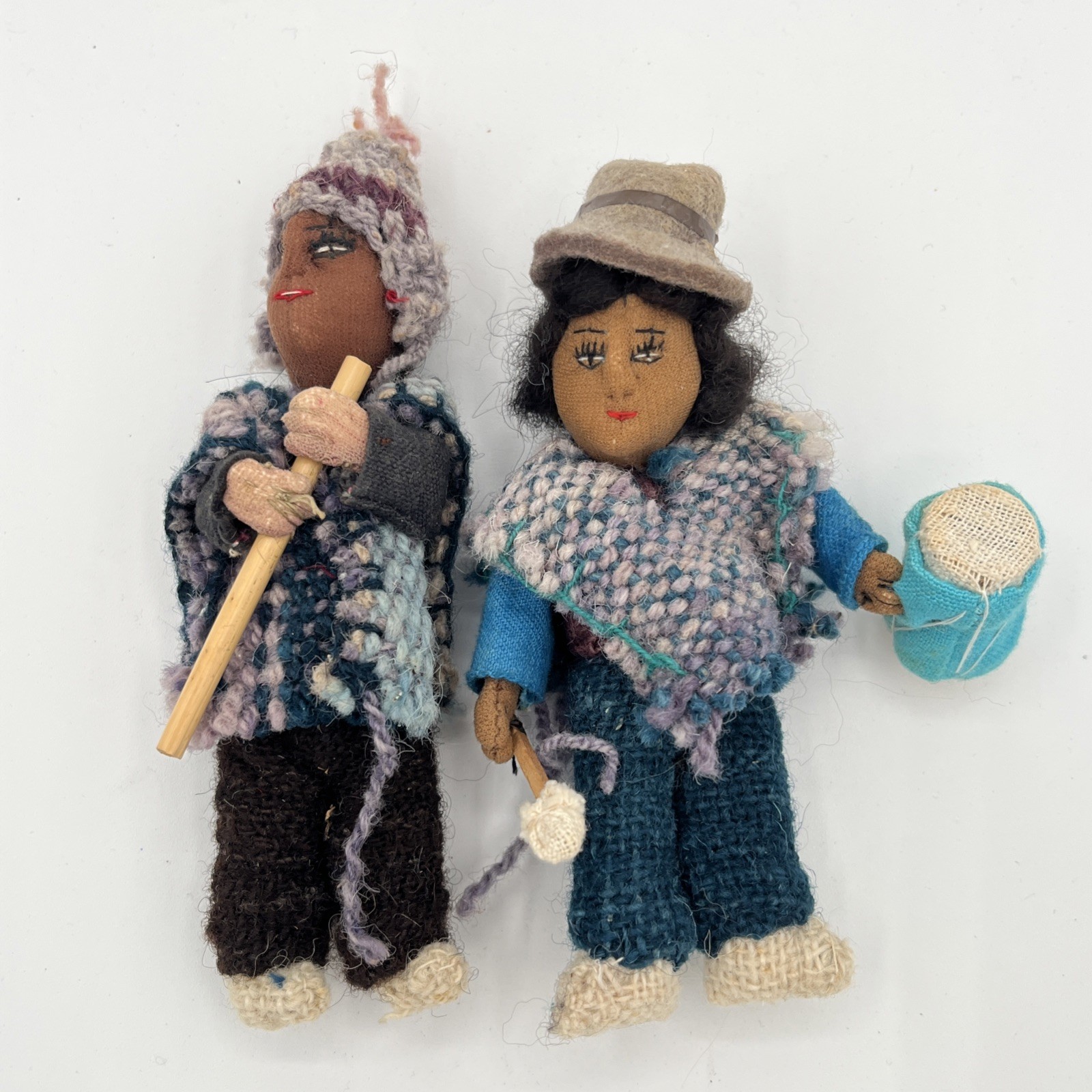 Bolivian Artesania Musician Dolls Lot 2 Dolls Approximately 5" See Photos