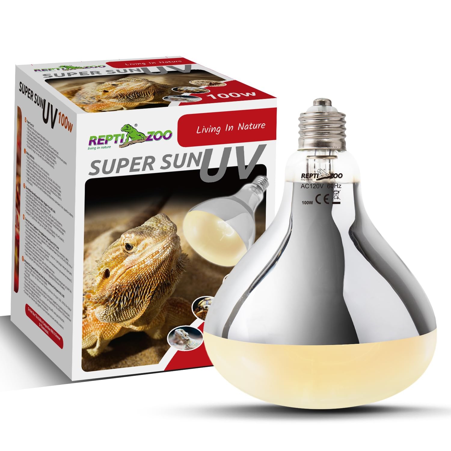 REPTI ZOO 100W Reptile Heat Lamp UVA UVB Light, Full Spectrum White