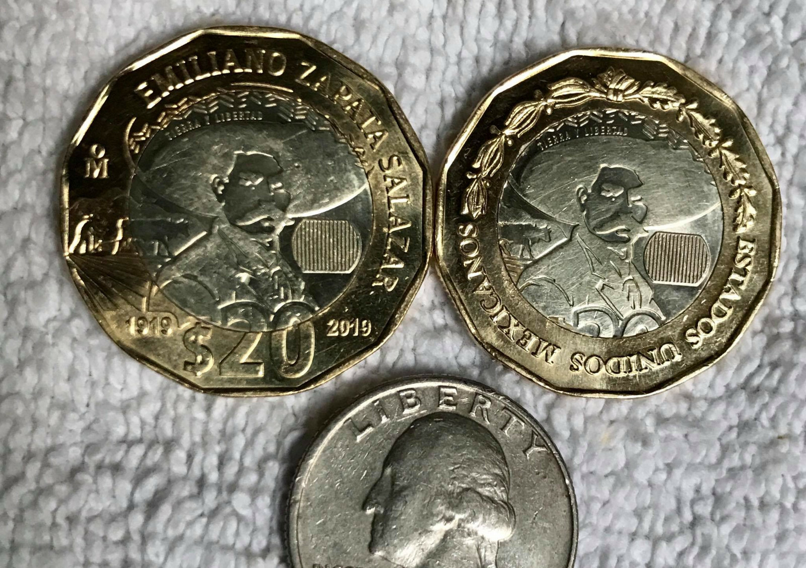 2019 MEXICO  $20 PESOS ZAPATA  2 FACE    BI-METAL USED  ONE