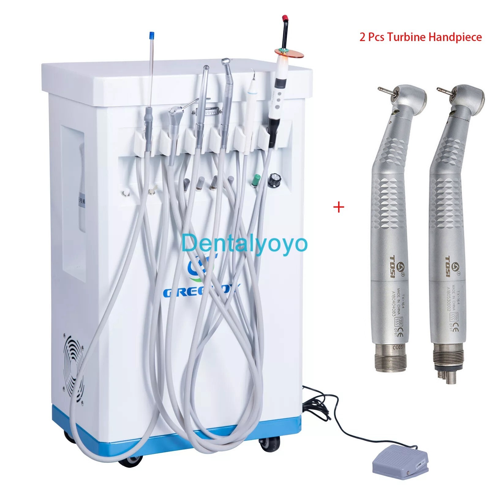 Portable Dental Delivery Treatment Cart Unit Mobile + Scaler +2Pcs Handpiece Kit