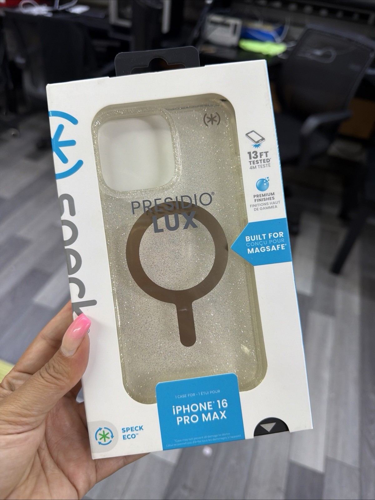 Speck Presidio LUX with MagSafe Case for Apple iPhone 16 Pro Max Glitter Clear