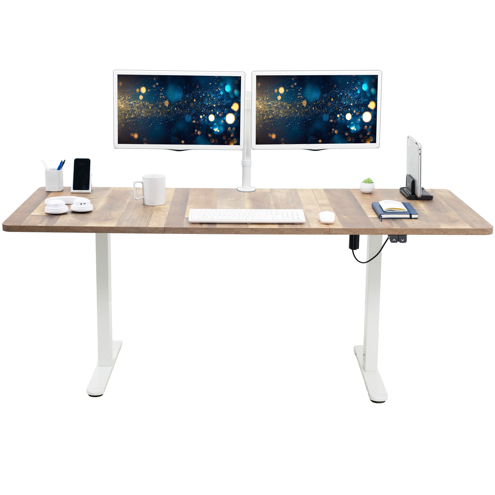 VIVO Electric 71”x30” Stand Up Desk Workstation, Reclaimed Wood Top, White Frame