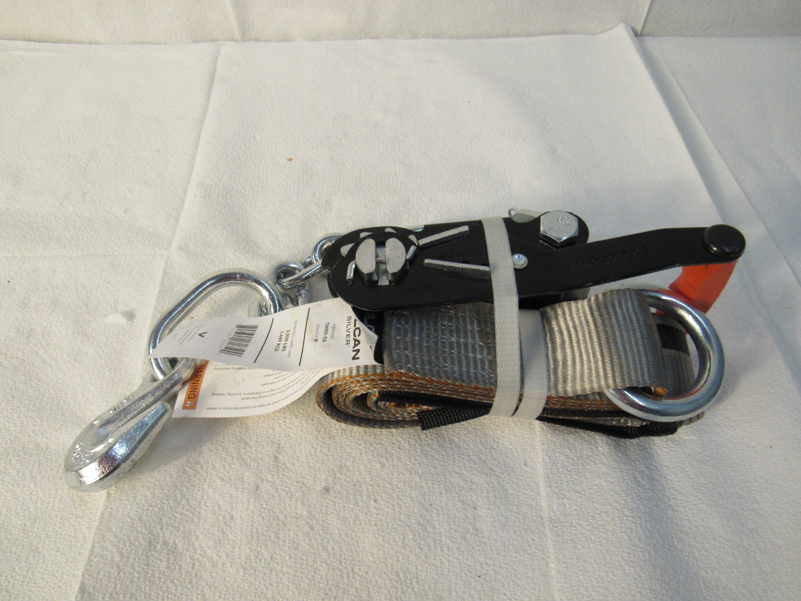 Vulcan Silver TH011-SS Tie Down Ratchet Strap W/ Chain Tail Working Load 3300lb