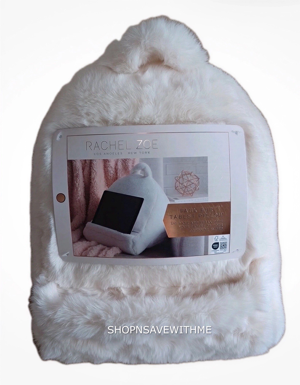 Rachel Zoe Ivory Faux Fur Tablet Lap Top Plush Pillow NWT