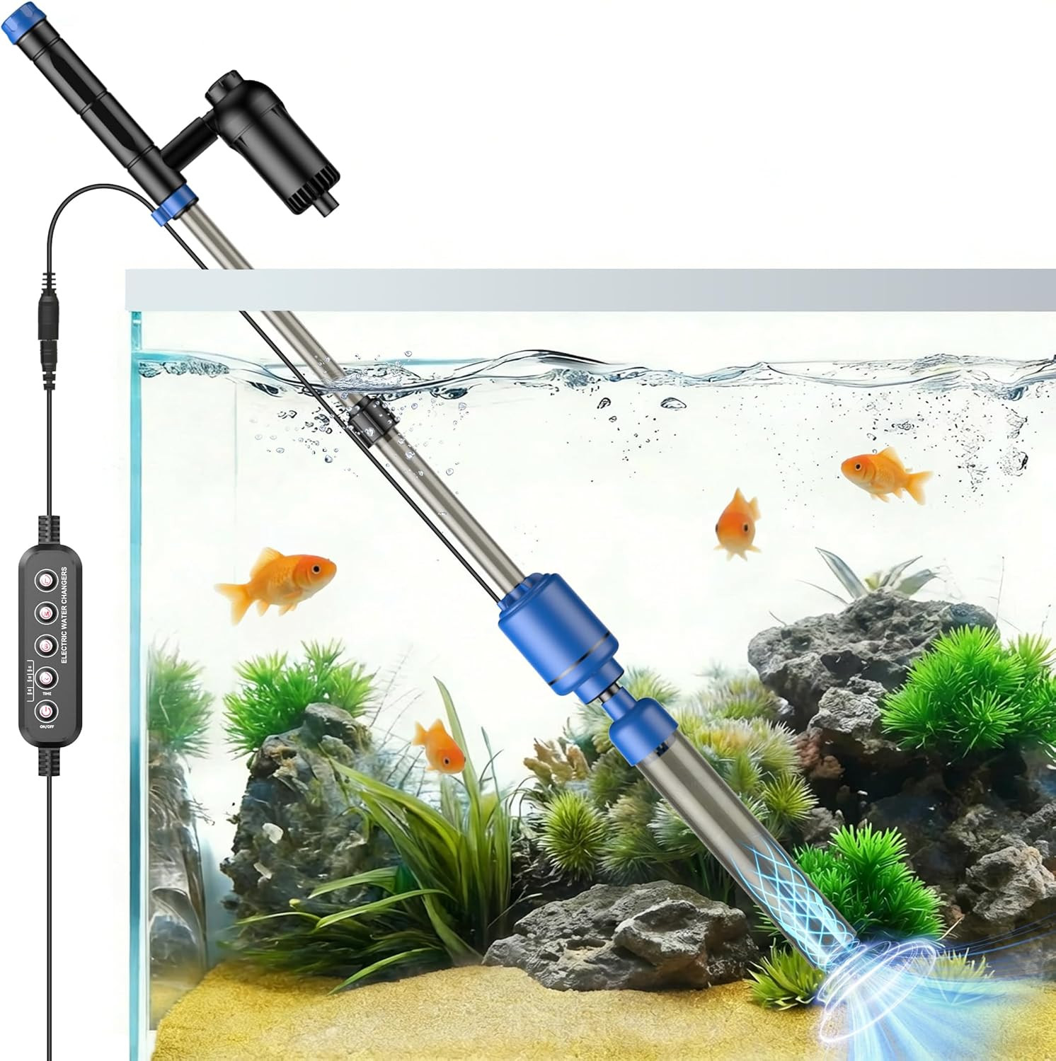 Aquarium Vacuum Gravel Cleaner, 24W Electric Fish Tank Cleaner Vacuum, 6 in 1 Mu