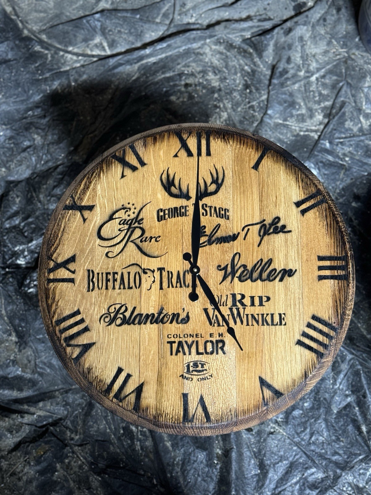 Buffalo Trace Distillery/ KY Bourbon Barrel Head / Top CLOCK! 21” Dia.