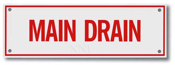MAIN DRAIN (Aluminum Sprinkler System Sign) 6" x 2"