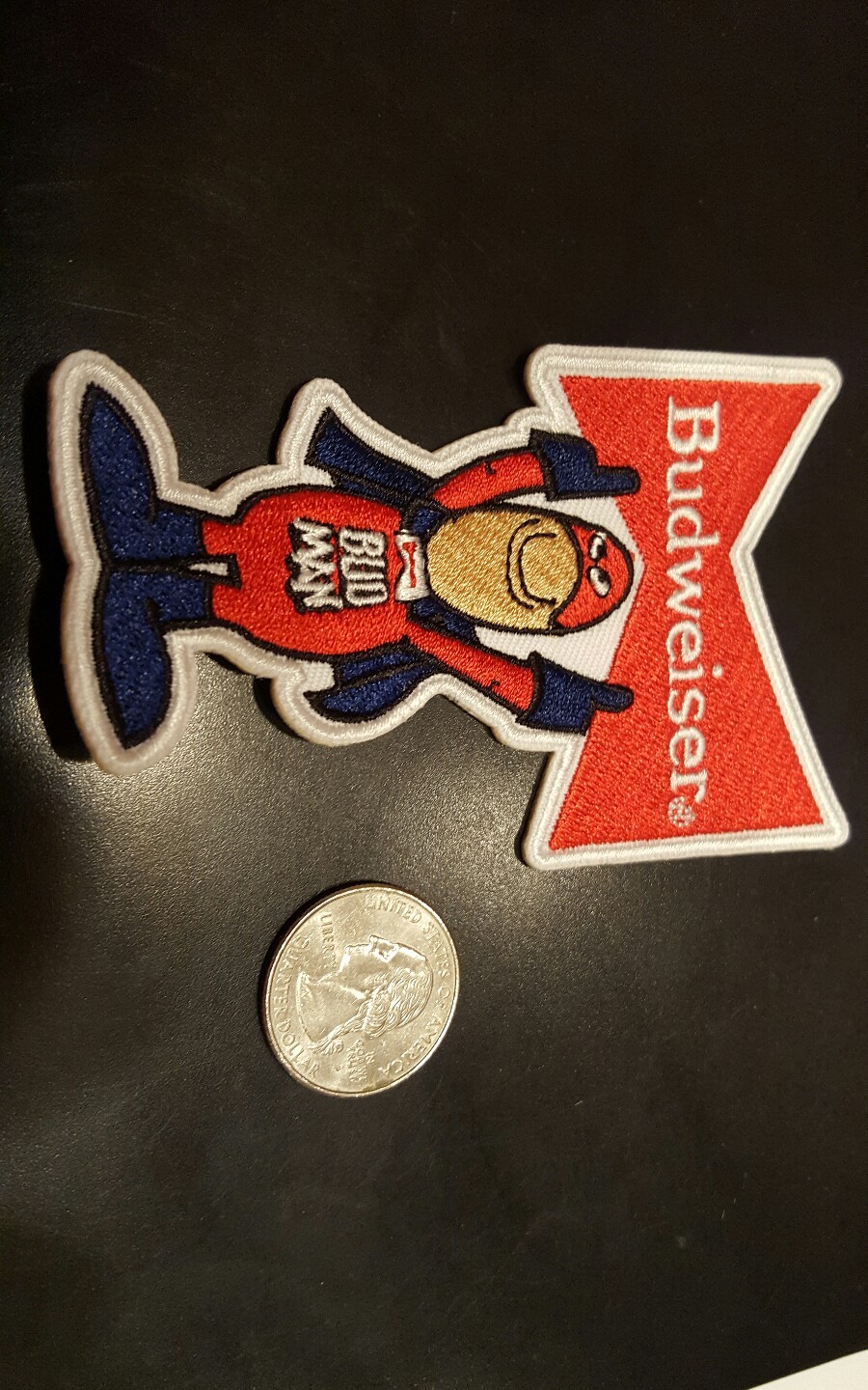 BUDWEISER BUD MAN EMBROIDERED IRON ON PATCH 4 X 2.5"