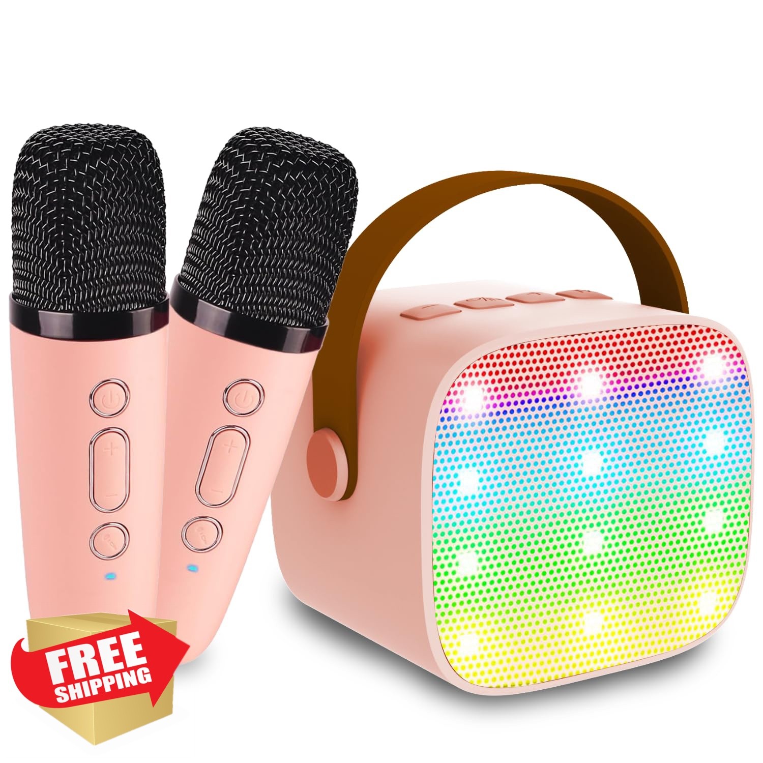 Darkant K1-2MIC-PINK Karaoke Machine 2 Mics LED