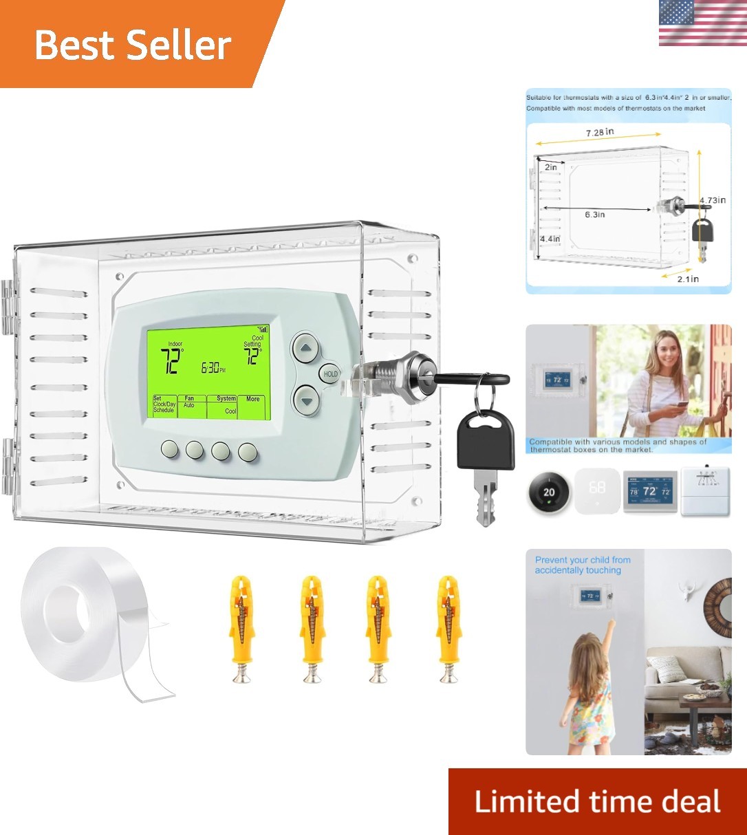 Long-lasting Universal Thermostat Lock Box - Protect Settings with Key Access