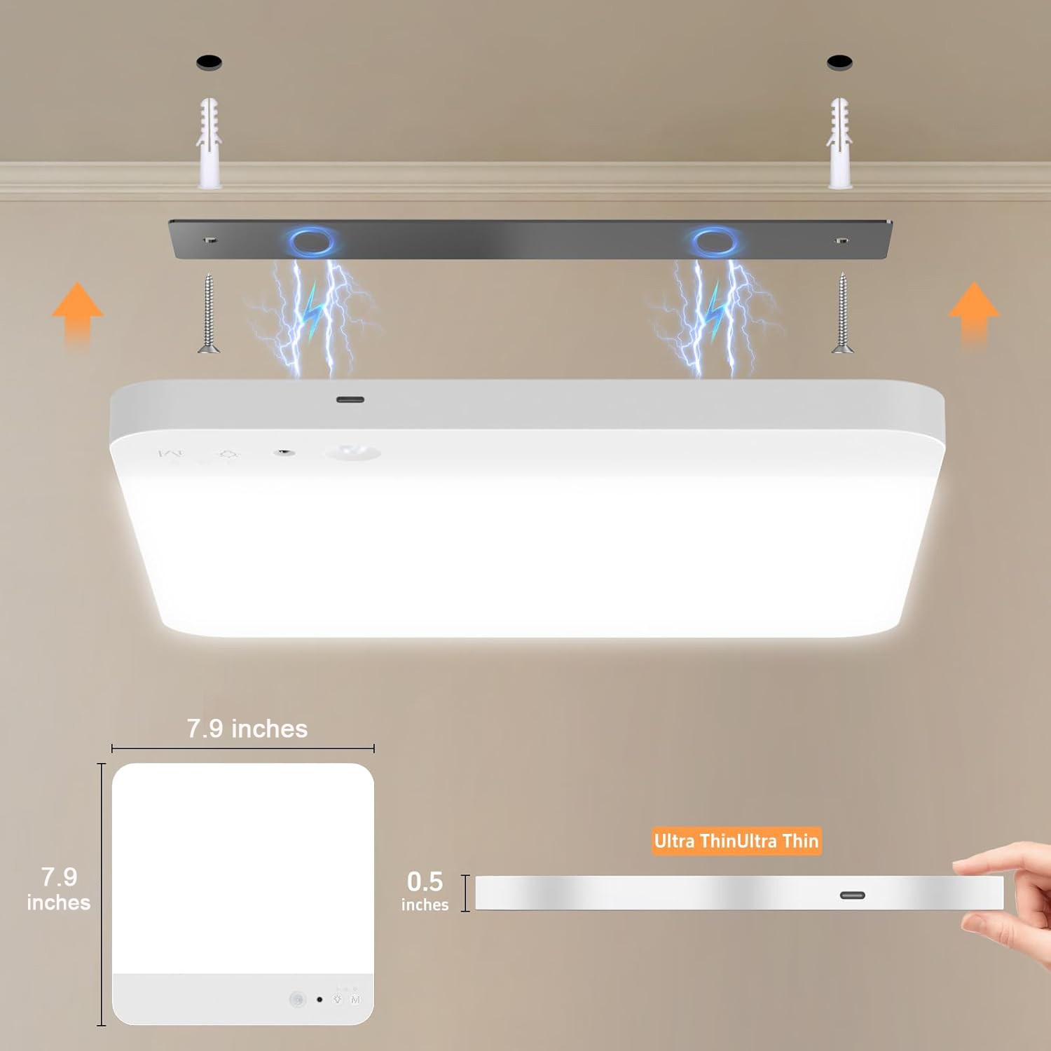 2x Rechargeable Motion Sensor Ceiling Light Dimmable Magnetic Mount Closet Light