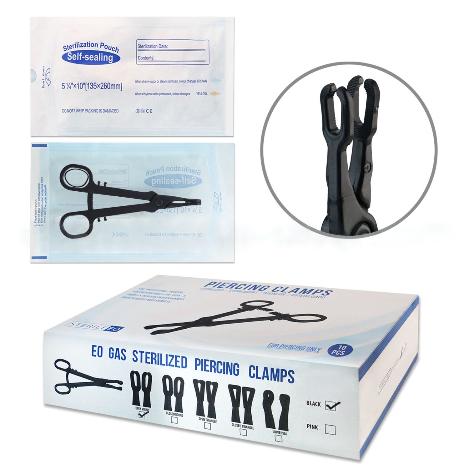 Sterile Rounded Slotted Forceps Piercing Clamp EO Gas Sterilized Eco Pack