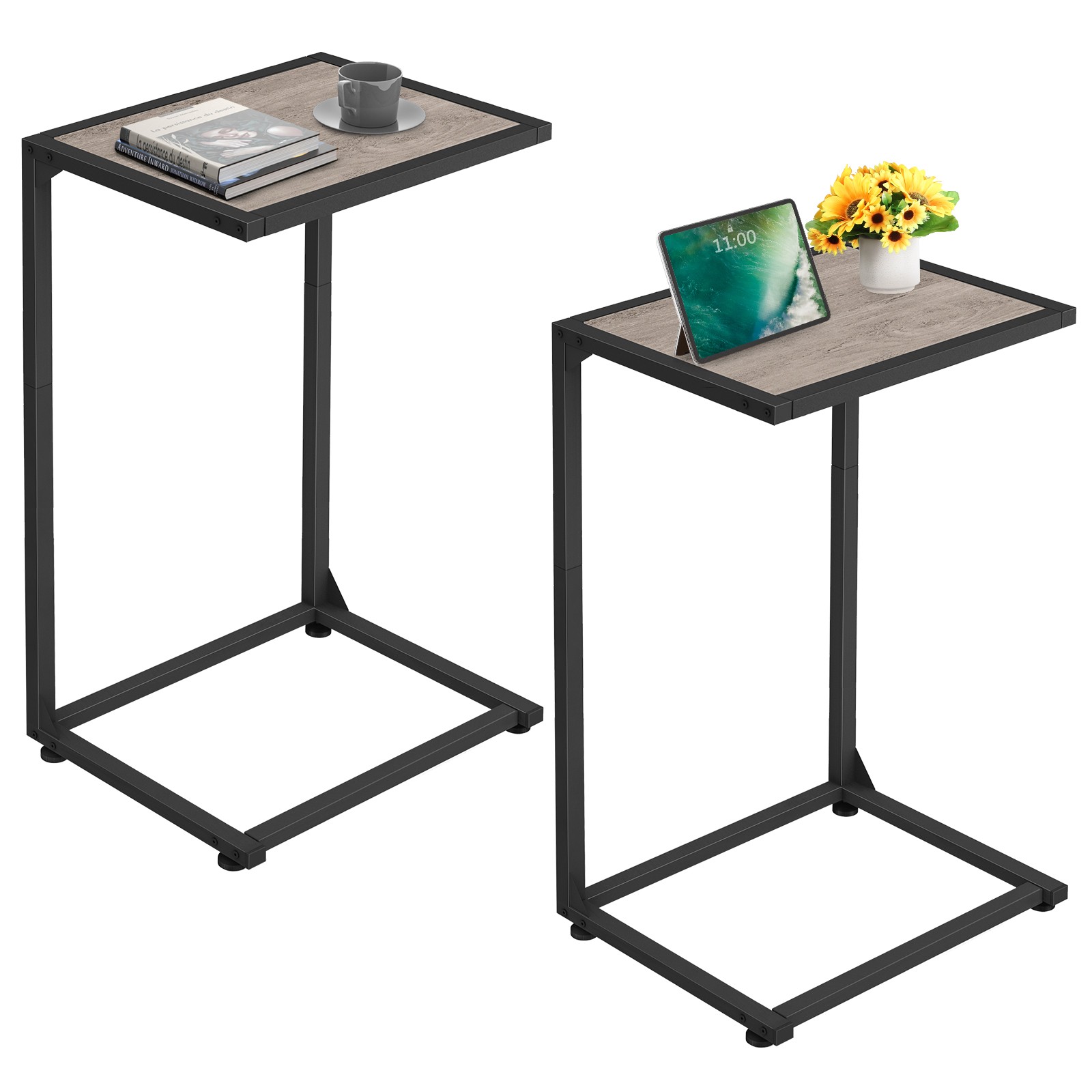 Set of 2 Modern C Shaped End Table Couch Table That Slide Under Snack Side Table