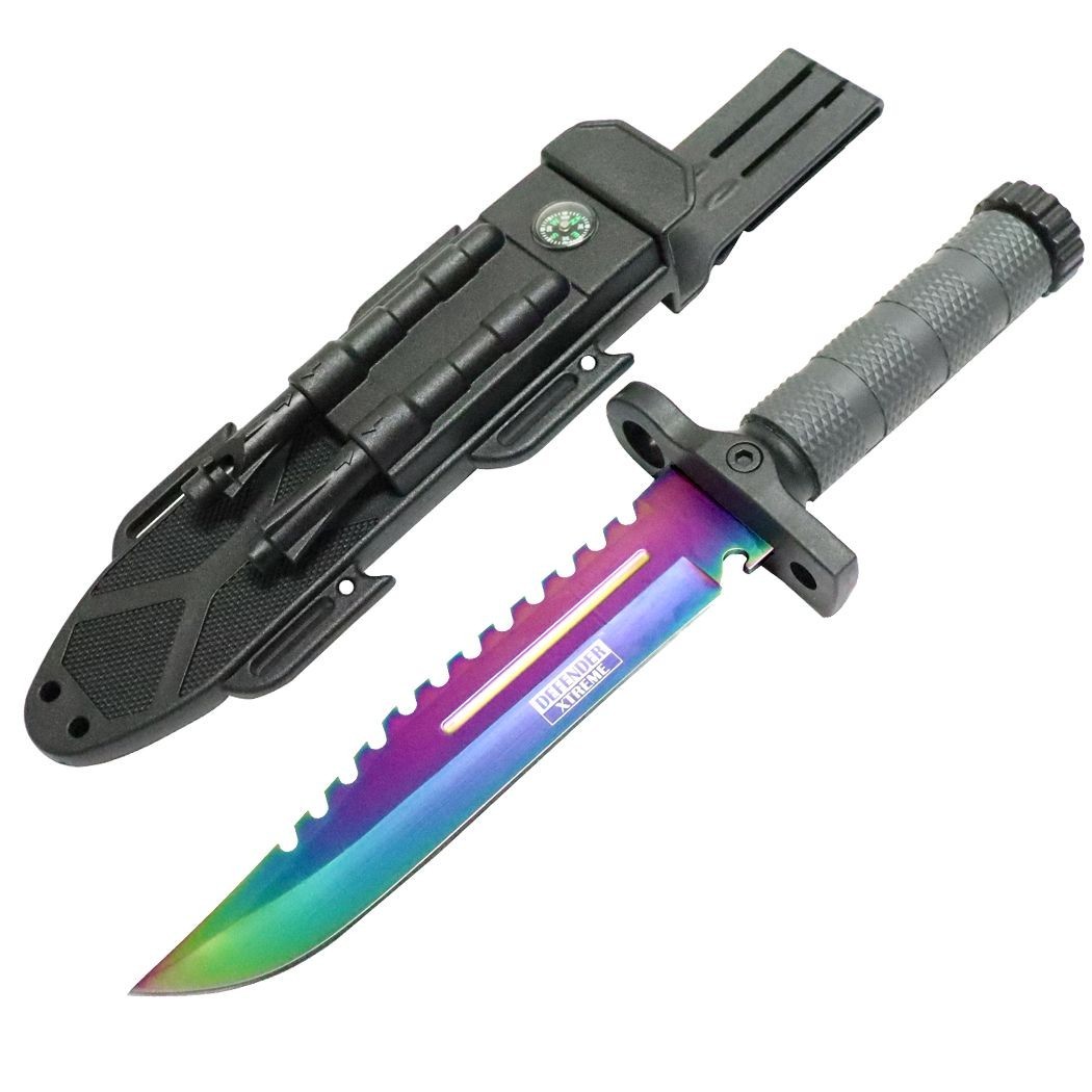 13″ Defender Xtreme Survival Knife with Sheath Fire Starter Whistle Sharpener