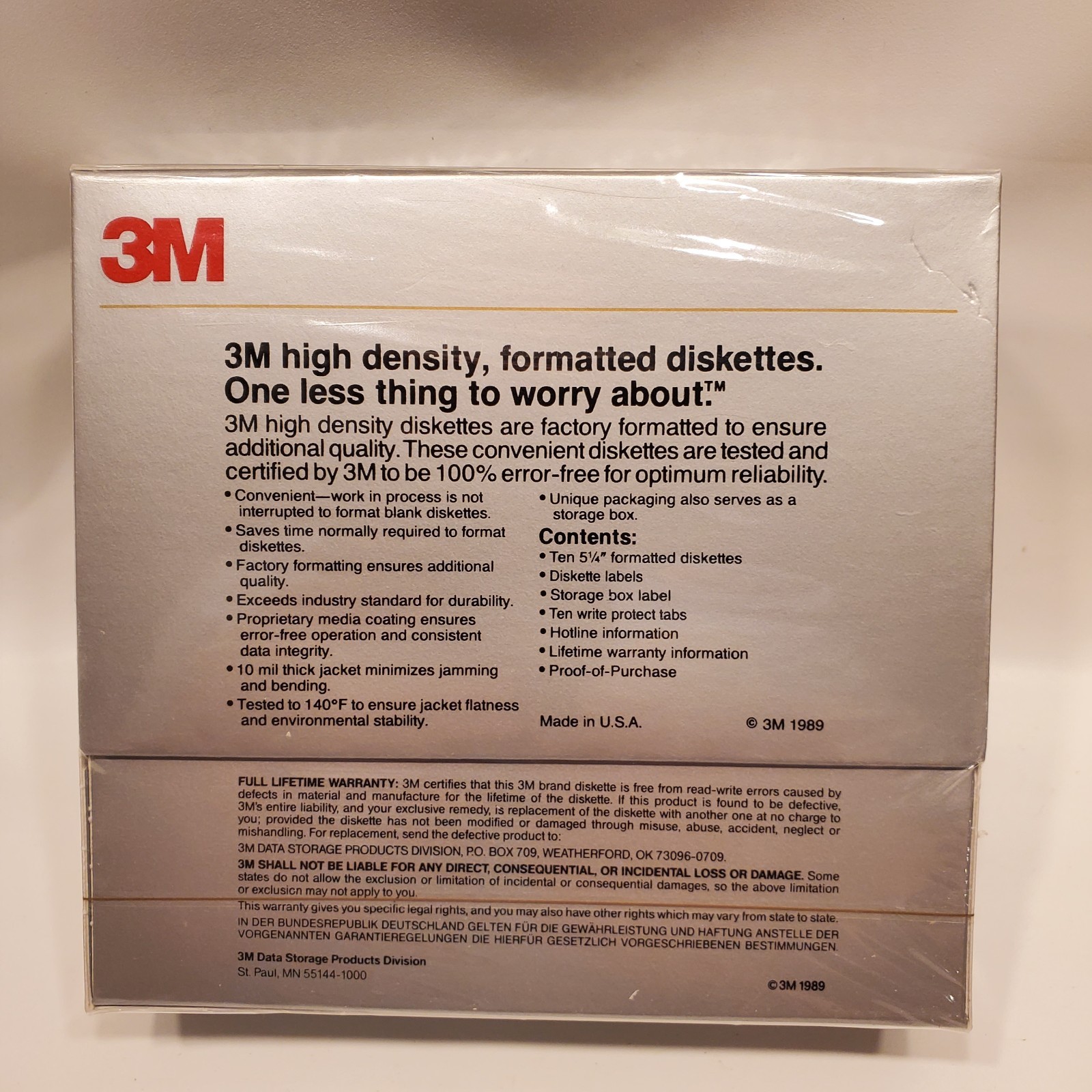 10x 3M High Density DS, HD 5-1/4" 5.25" Diskettes IBM AT Compatible NEW 1989