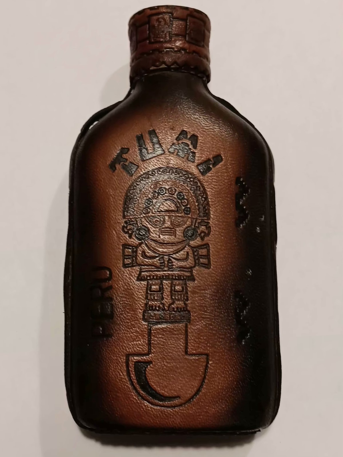 Peru TUMI PERU Pisco Puro Leather-wrapped Liquor Bottle Empty