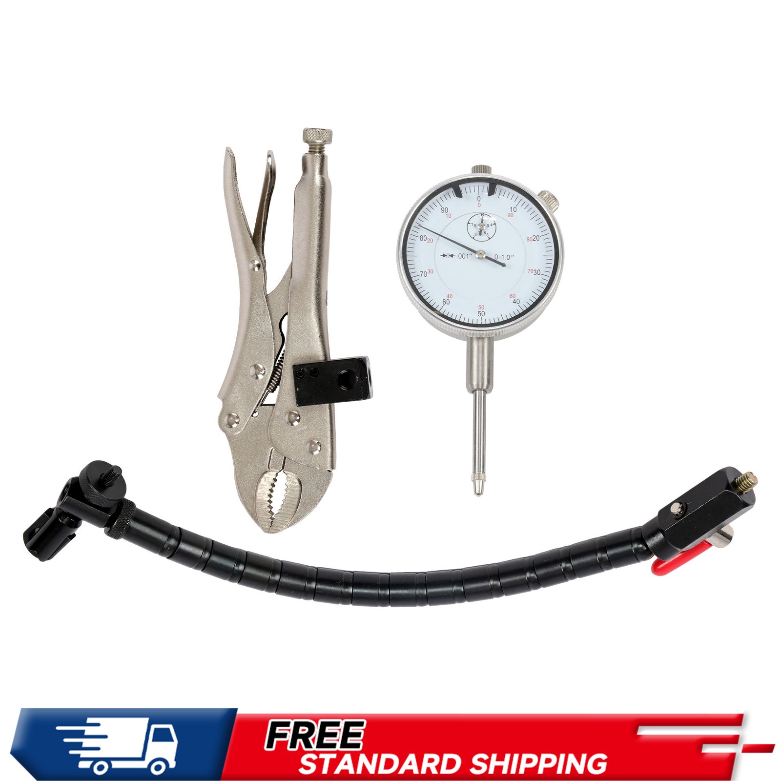 Precision Flex Arm Vise, 1" Dial Test Indicator .001" Grad, Lug Mount