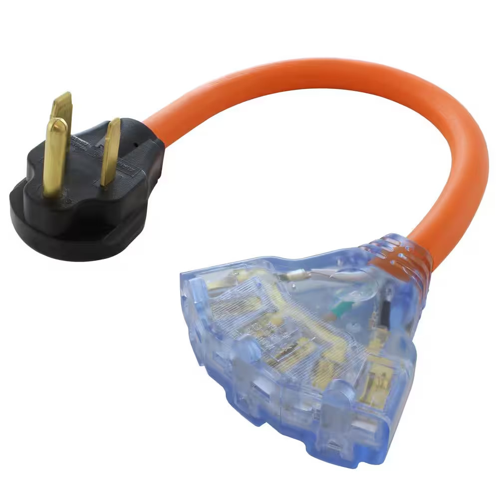 1.5 Ft. 50A 3-Prong Welder 6-50P Plug to (3) NEMA 6-15/20 Tri-Outlets