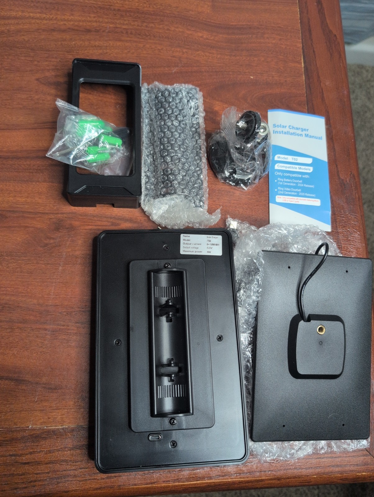 Solar Charger for Ring Battery Doorbell 1 & 2nd Gen T02 Mount Kit Open Box