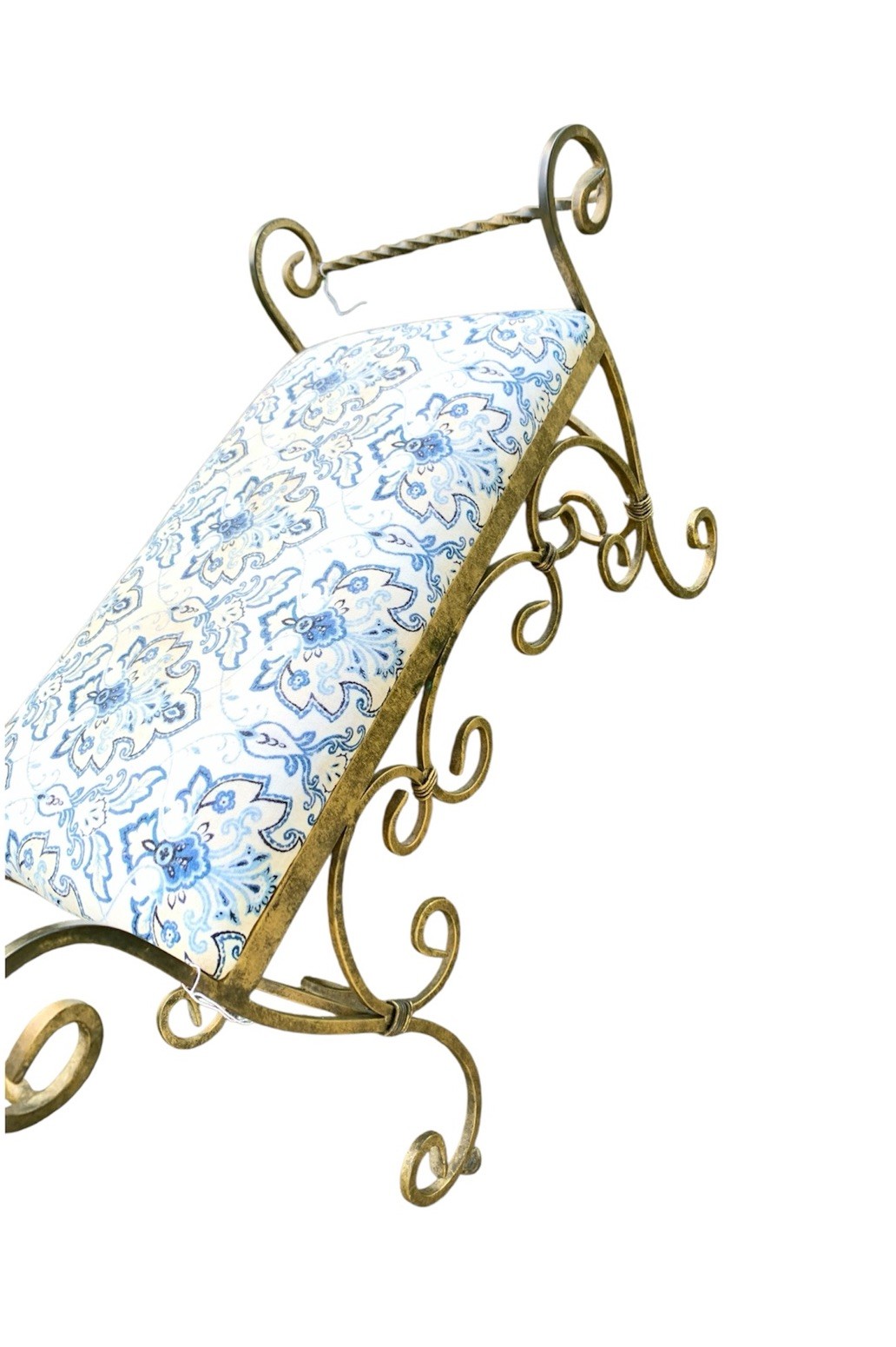 Vintage Gold Gilted Wrought Iron Metal French Regency Bridgerton Scroll Bench