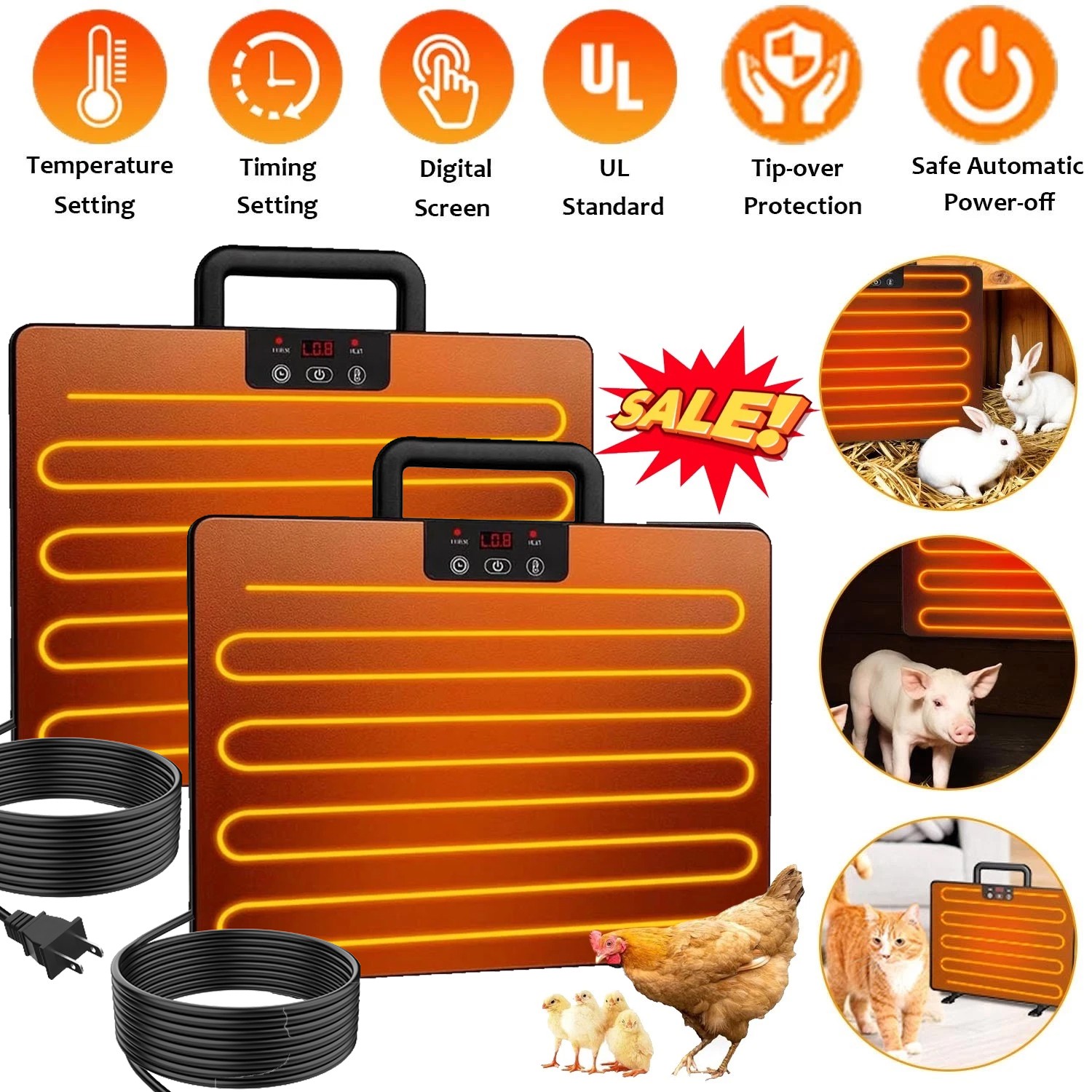 2PC Chicken Coop Heater, Safe Radiant Space Heat Energy Chick Pet Cat Dog Warmer