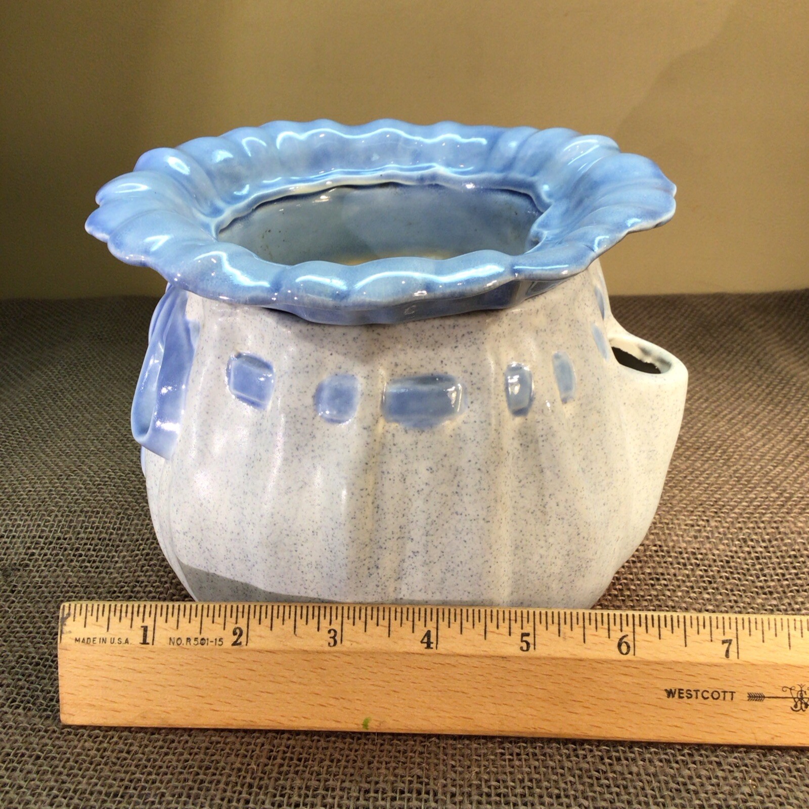 Vtg. Self Watering Double Planter Handmade Ceramic Porcelain, Dated 1989 Signed