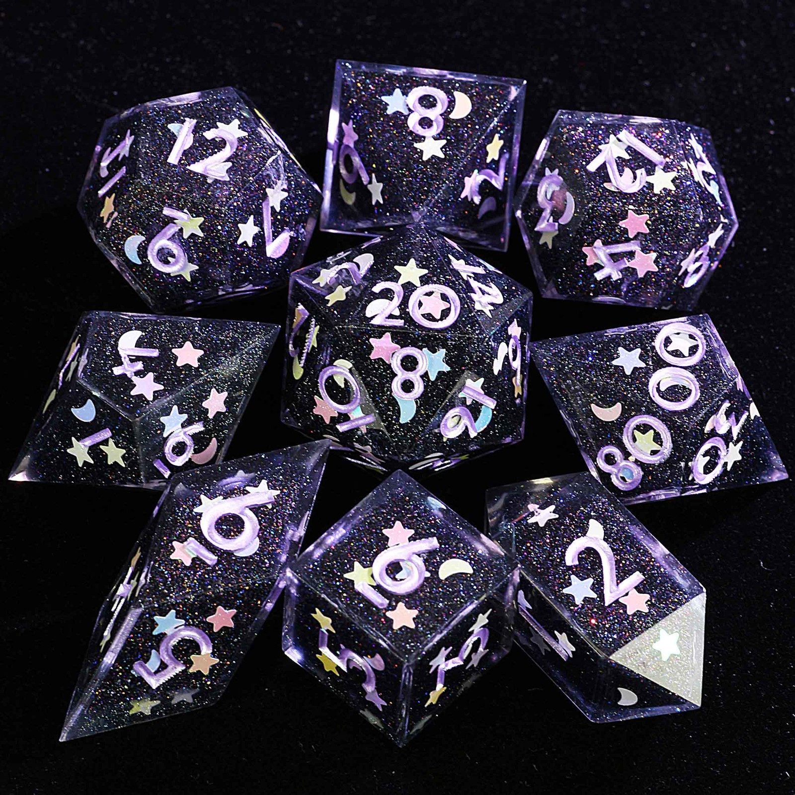9 Polyhedral Resin Sets of DnD Dice Starry Moon Night for Dungeons Dragons RPG