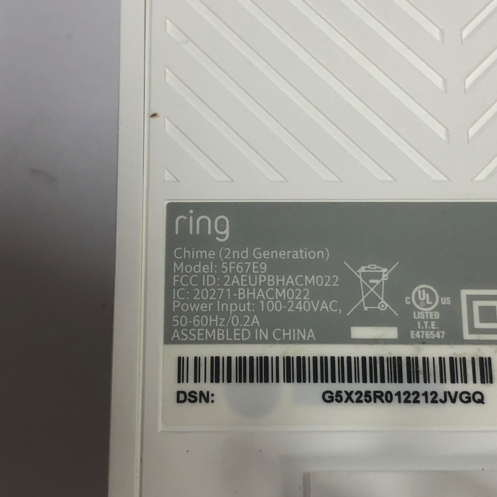 Ring Video Doorbell Wired Model 5AT3T5 HD and Chime