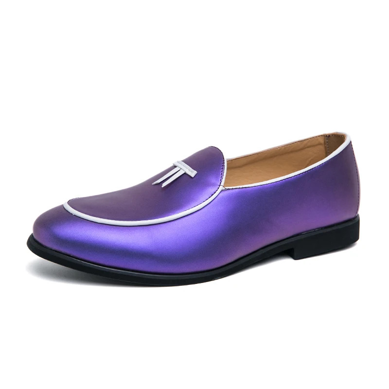 Purple Men Slip on Dress Shoes Leather Business Office British Style Footwear