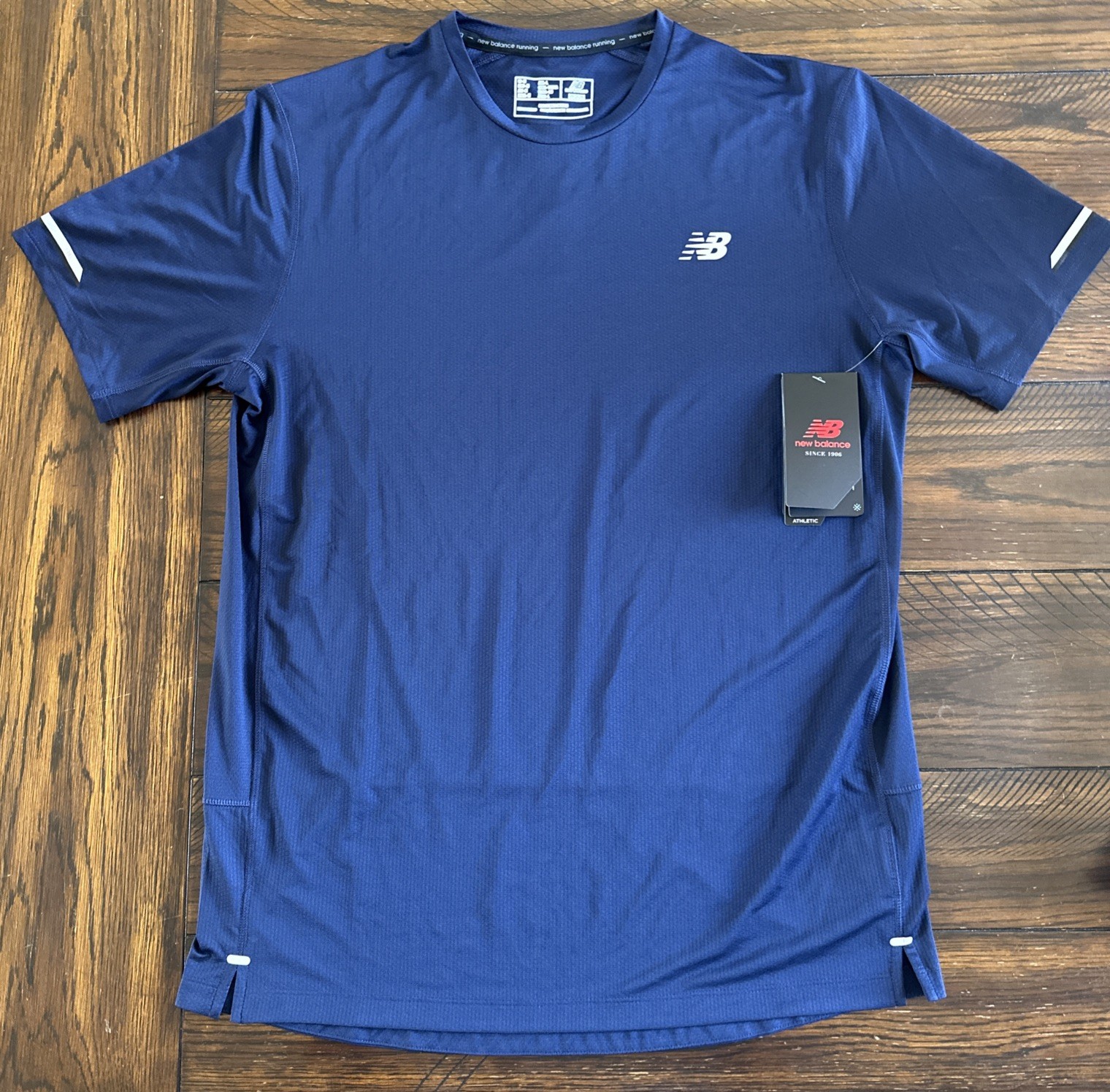 New Balance Shirt Mens NAVY BLUE NB Ice Short Sleeve Athletic Running Tee Top