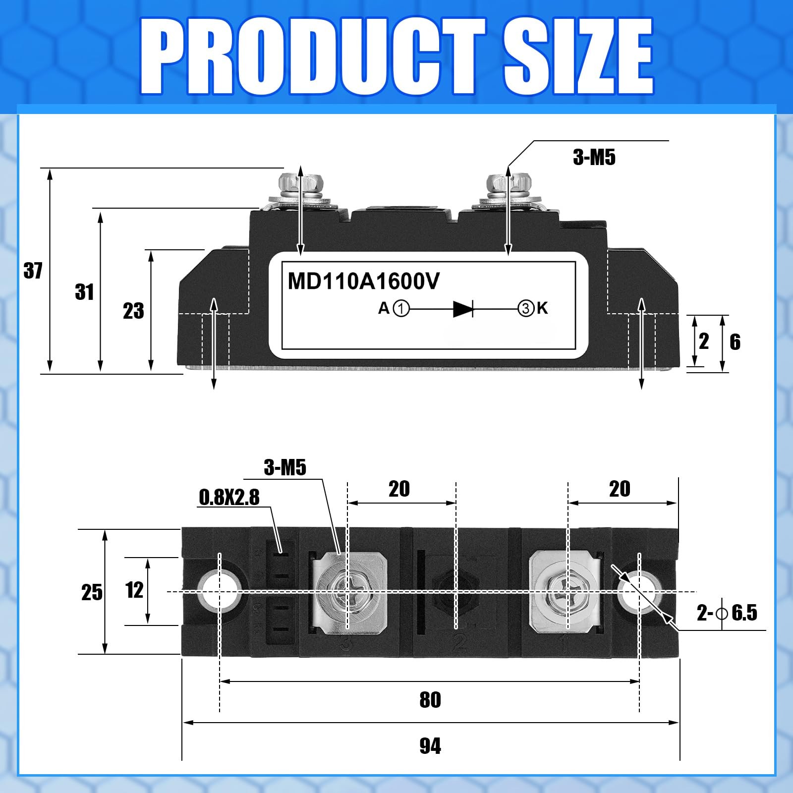 1 Pcs Md 110a (100a)-16 Solar Diode, Anti Reverse One Way Diode Use Voltage R...