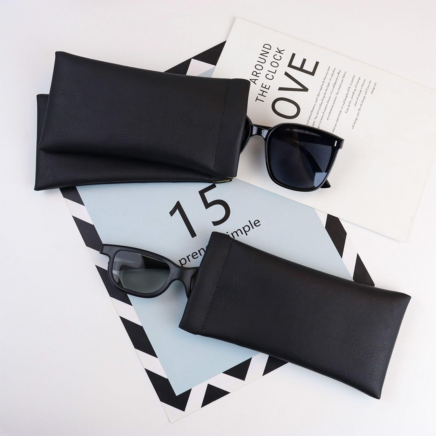 3 Pack Soft Glasses Case Leather Squeeze Top Sunglasses Pouch Portable Squeeze E