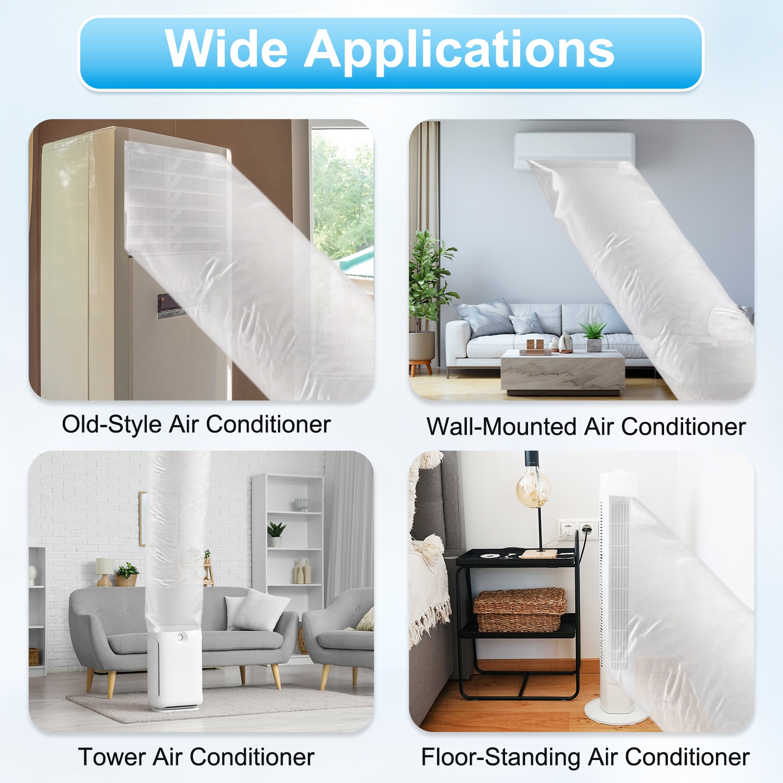 2Pcs 5M/16FT Air Conditioner Blowing Bag Flexible Extended Pipe Bag with Tape