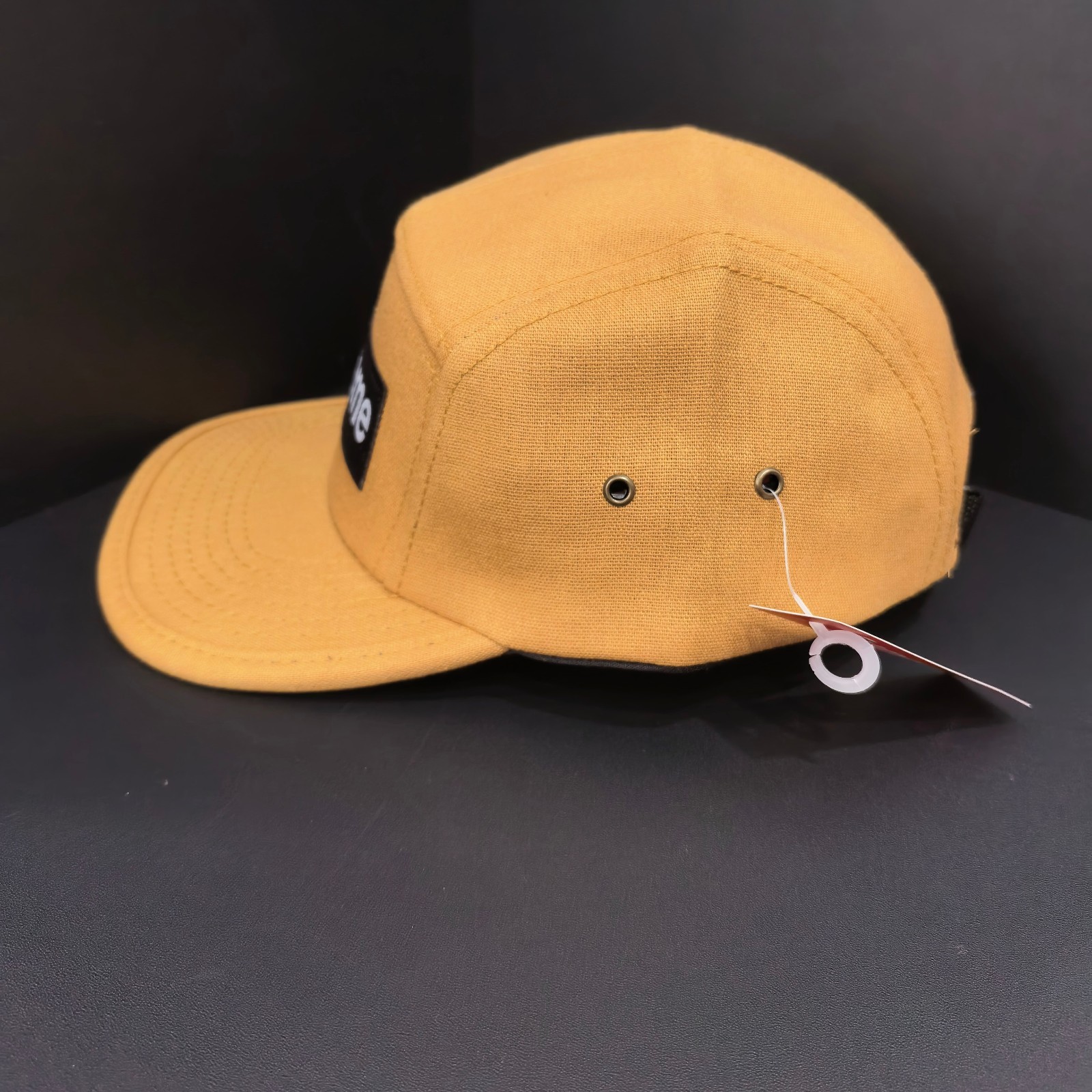 Supreme Ginger Yellow Flat-Brim Cap with Black Patch Logo