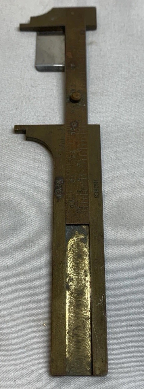 Three Inch Vintage Brass Slide Calipers With Pocket Clip