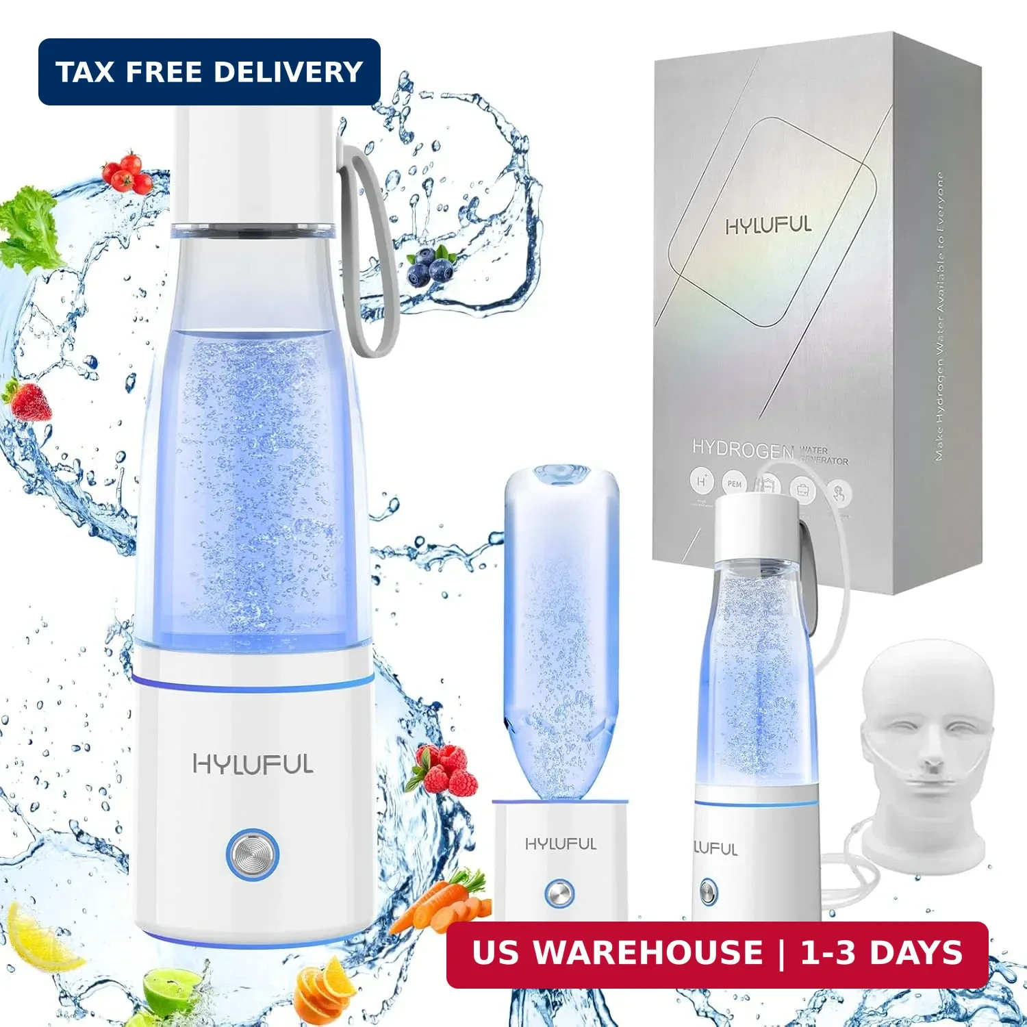 5000PPB Hydrogen Water Bottle, 3 in 1 Generator With SPE/PEM Electrolysis Techno