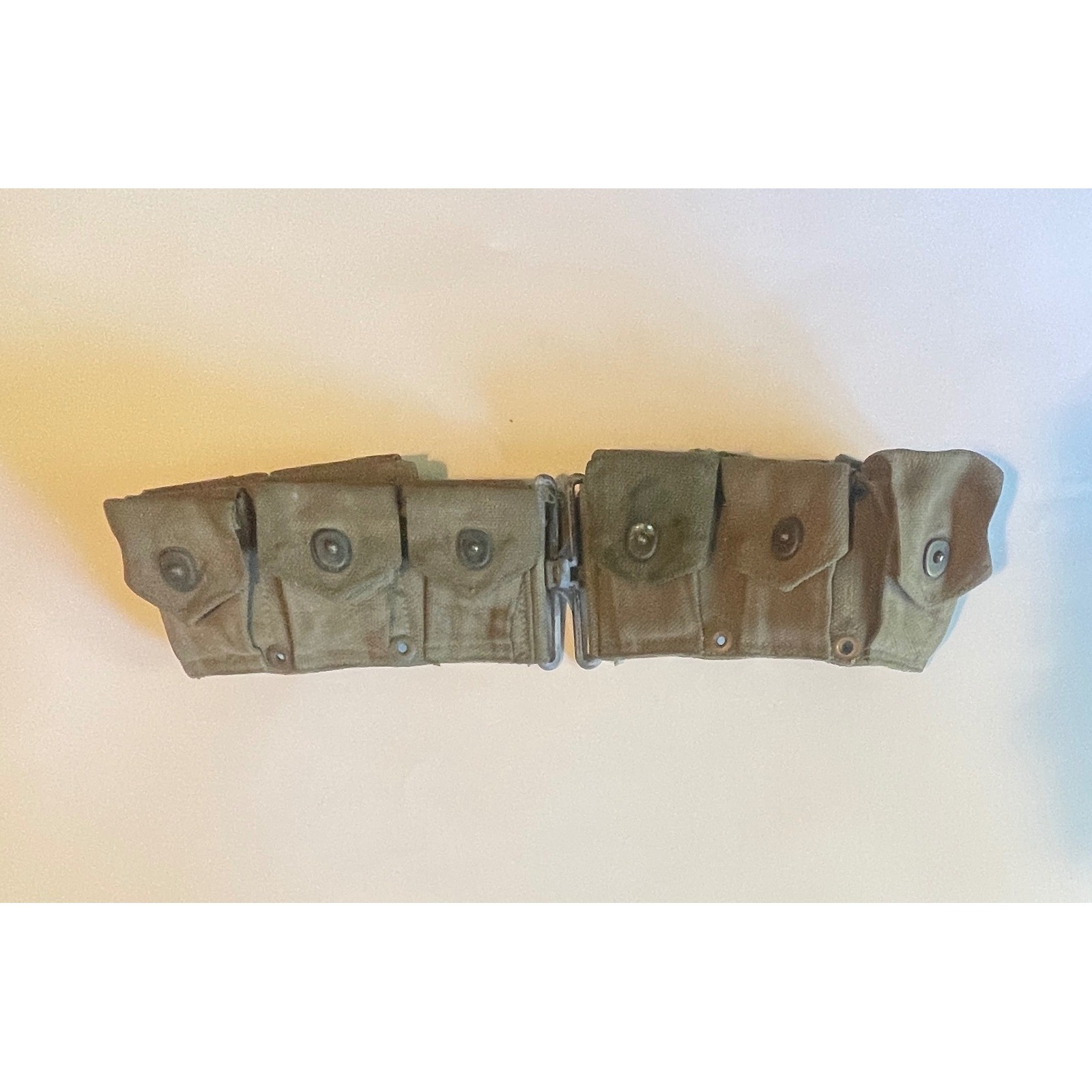 Vtg WWII USMC Military Marine 1 Garrand Cartidge Ammo Belt Olive Drab Canvas