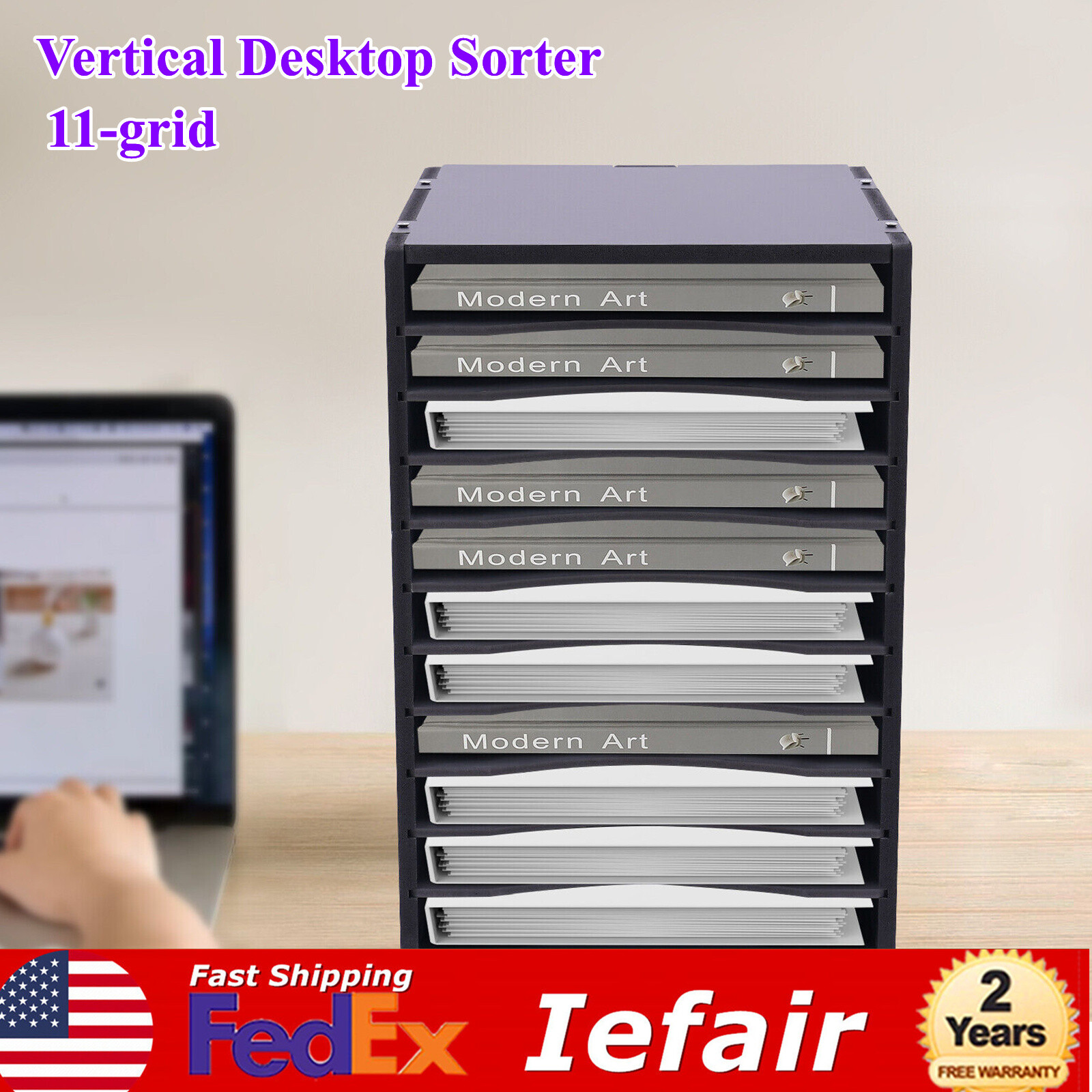Vertical Desktop Sorter 11 Compartment Wooden Office Desk File Holder Organizer