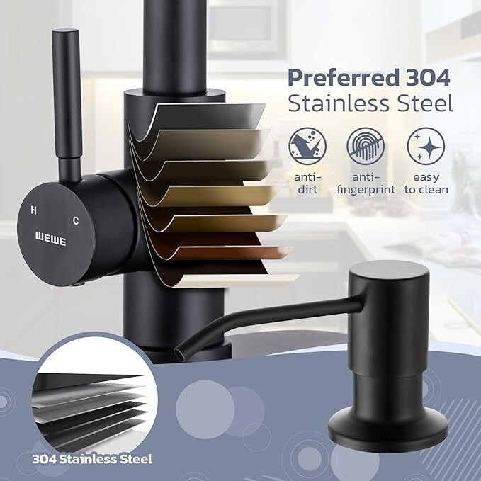 Pull Down Sprayer Kitchen Faucet with 10''Deck Plate &Soap Dispenser Matte Black