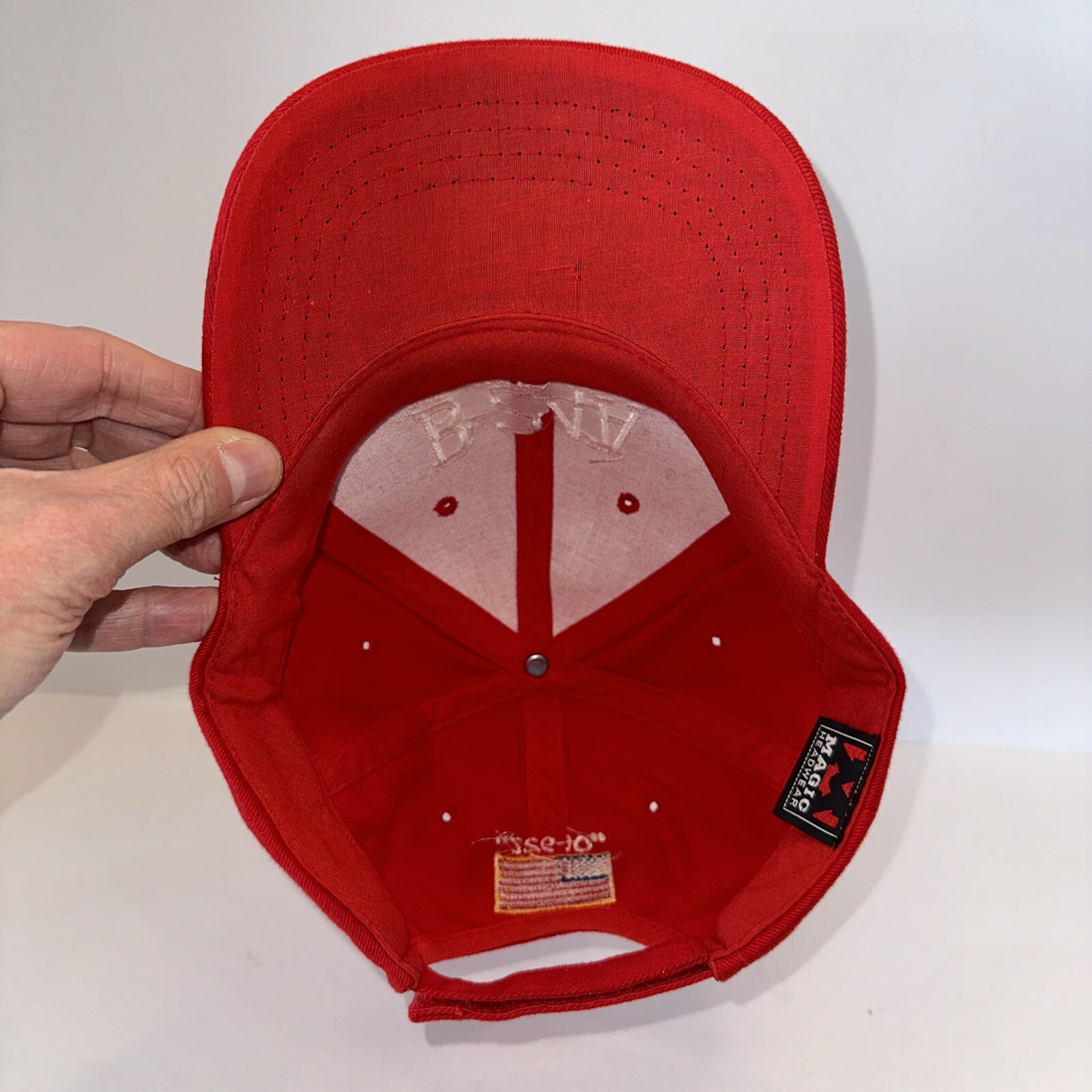B-24A Flight Crew Red Hat Cap Hook Loop 01-927 Flag above Strap