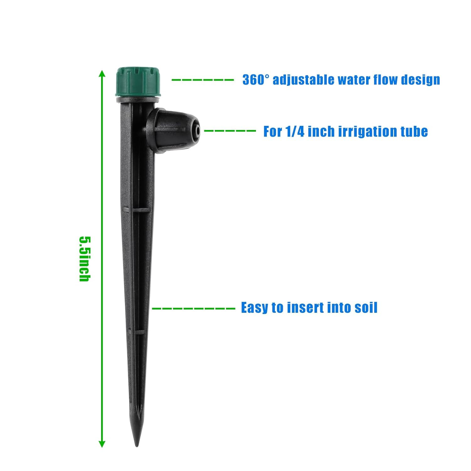 Anti-Drop Drip Irrigation Emitters for 1/4" Drip Tubing,5.5" Stake with Adjustab