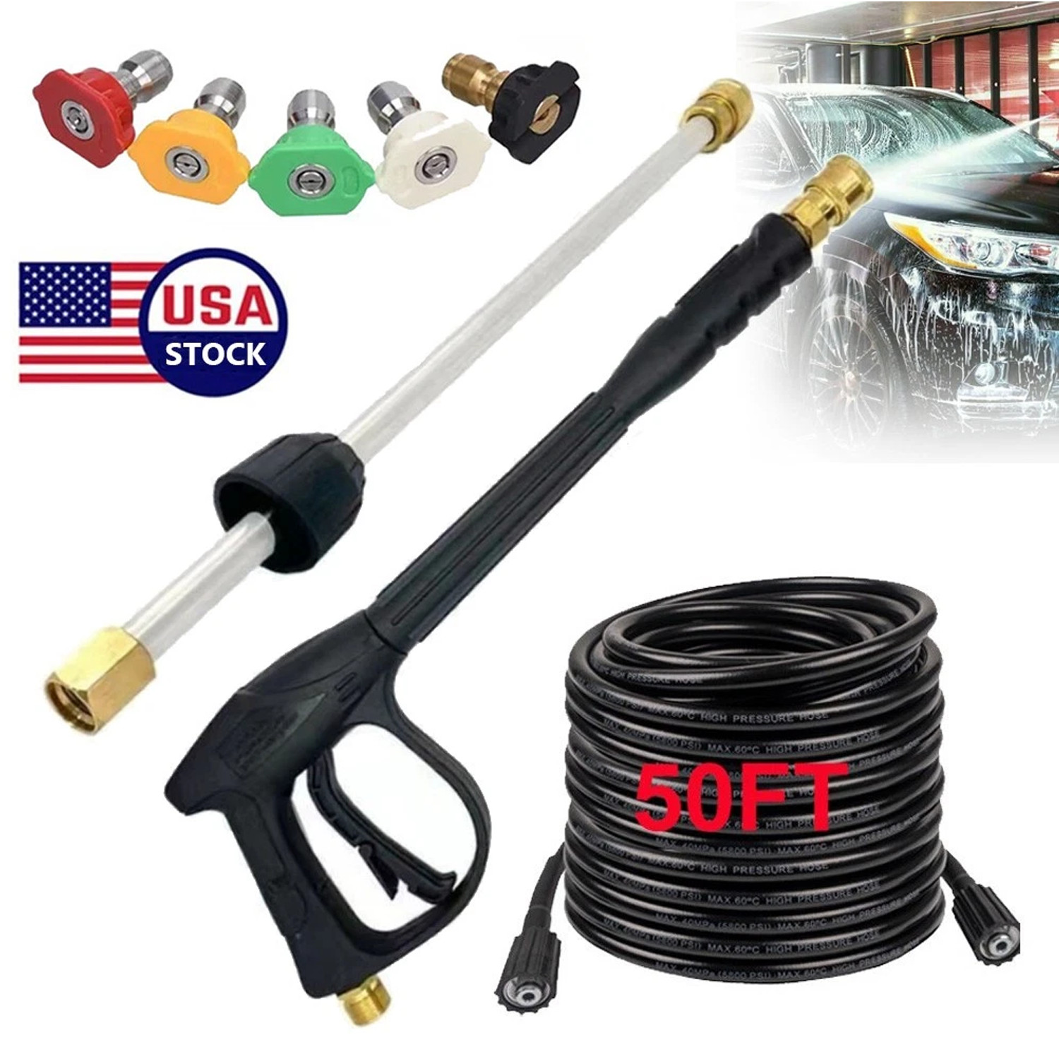 4000PSI High Pressure Car Power Washer Gun Spray Wand Lance Nozzle and Hose Kit