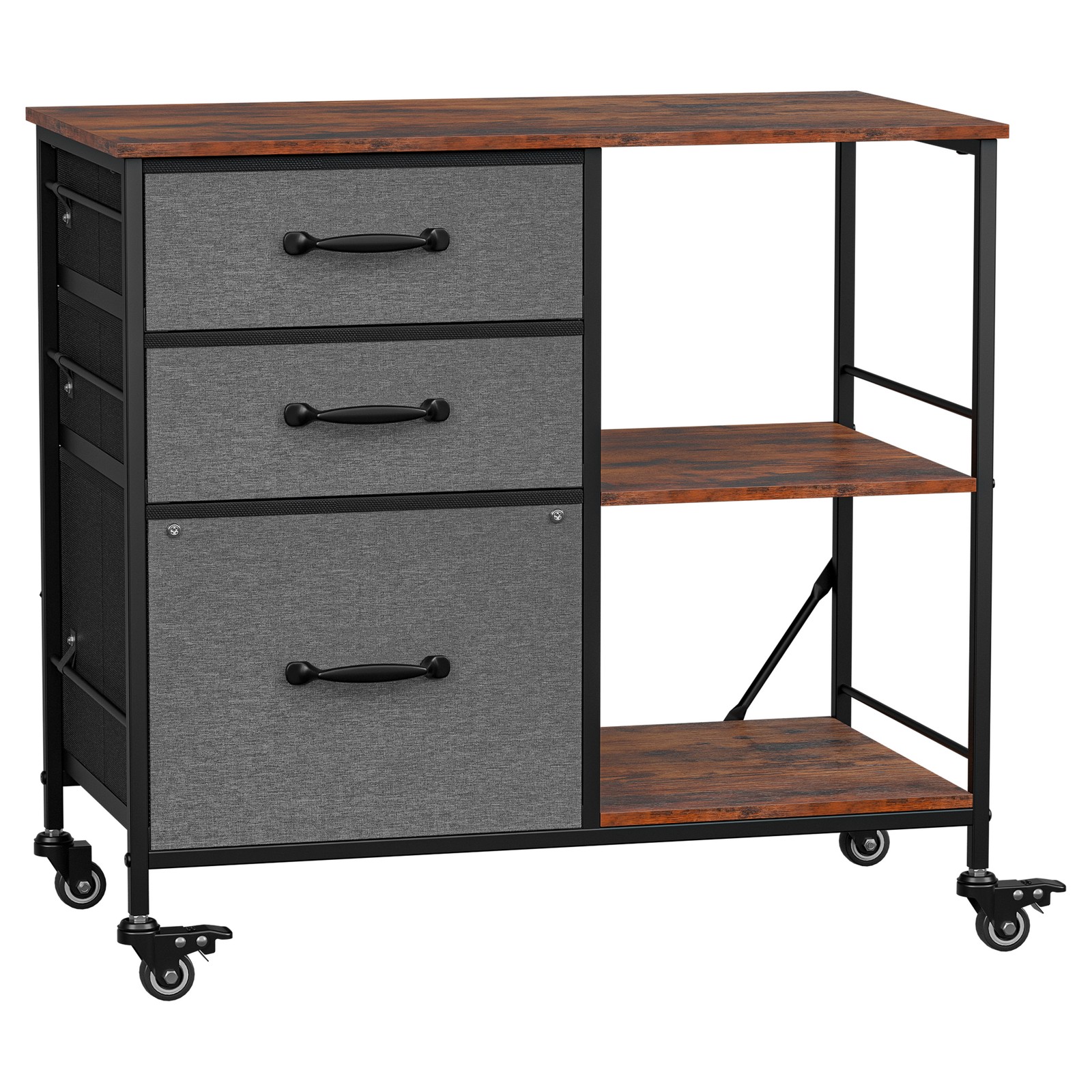 File Cabinet Rolling Printer Stand w/ Open Shelf Lateral Cabinet Dark Gray