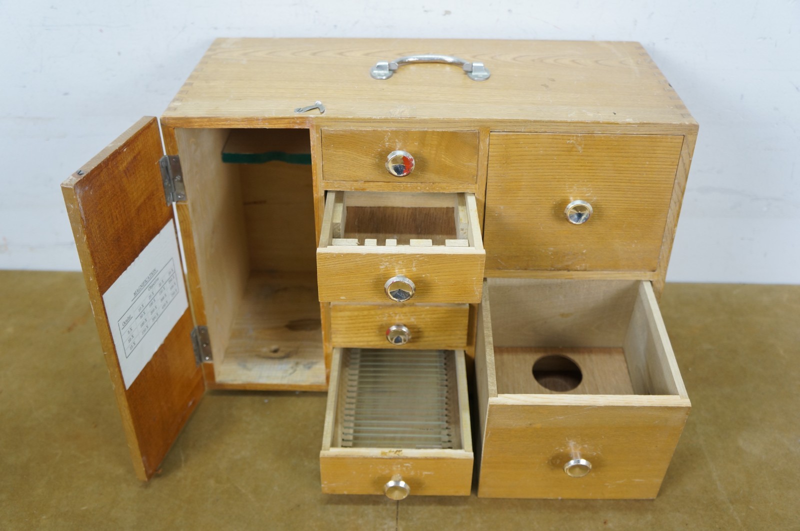 Vintage Sears Tower Model 6388 Microscope Wooden Case Accessories